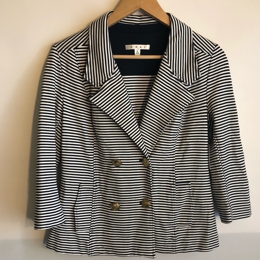 CAbi 823 Striped  Nautical Blazer Small Navy White